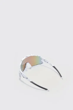 Mirror Lens Visor Sunglasses In White | BoohooMAN UK