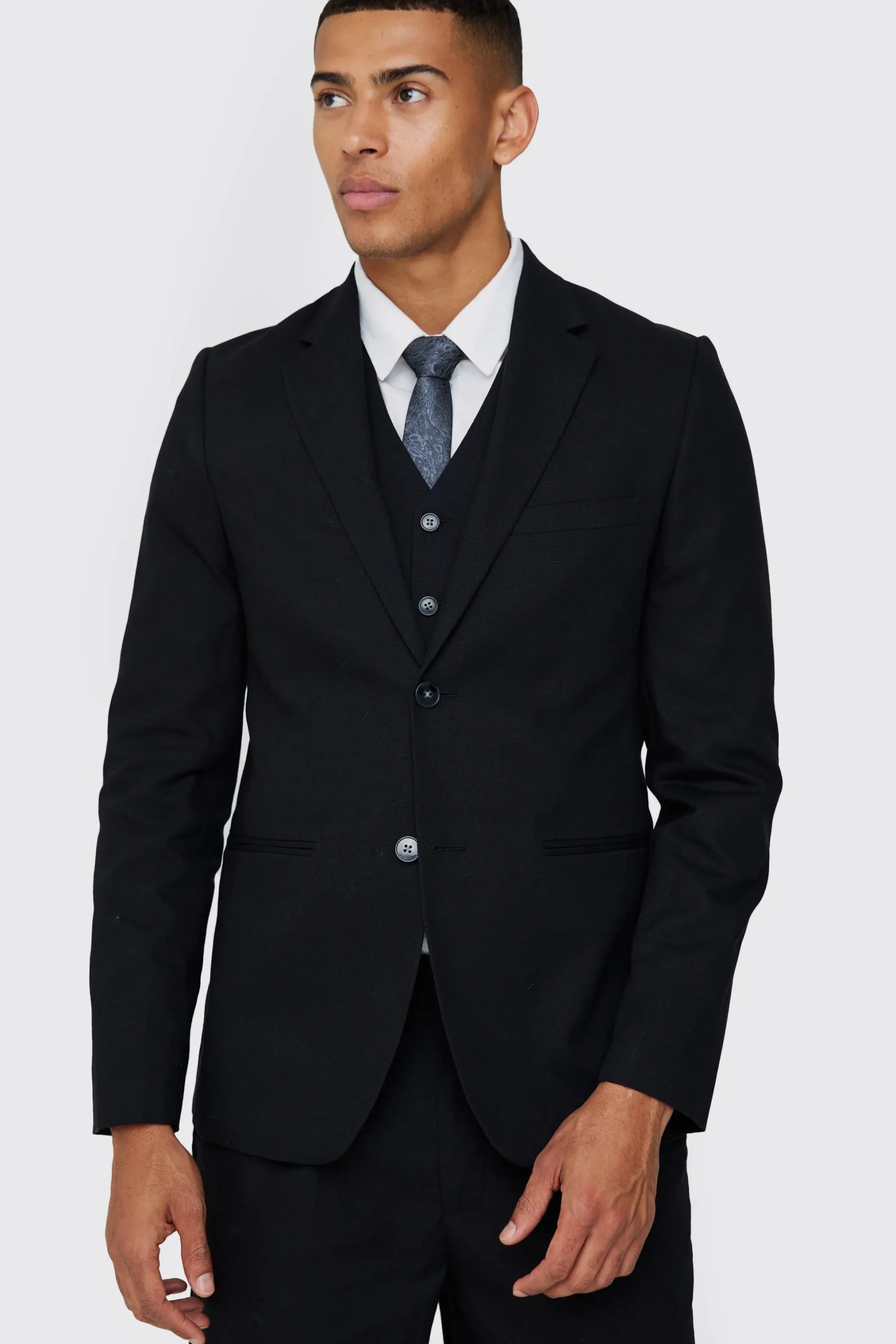 Mix & Match Linen Blend Slim Fit Blazer | BoohooMAN UK