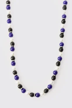 Mixed Bead And Pearl Necklace | BoohooMAN UK