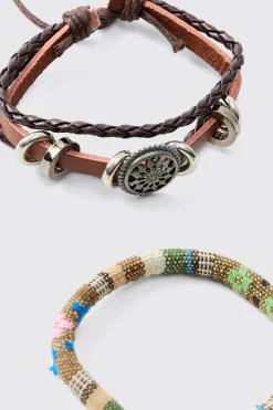 Mixed Bead Compass Bracelets | BoohooMAN UK