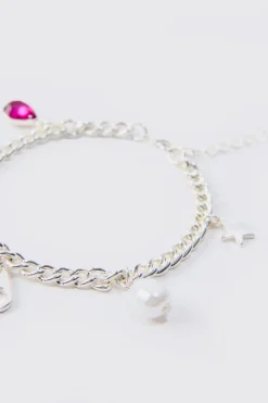 Mixed Pendant Bracelet In Silver | BoohooMAN UK