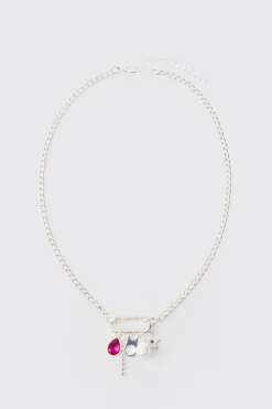 Mixed Pendant Loop Chain Necklace In Silver | BoohooMAN UK