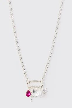 Mixed Pendant Loop Chain Necklace In Silver | BoohooMAN UK