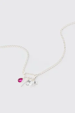 Mixed Pendant Loop Chain Necklace In Silver | BoohooMAN UK