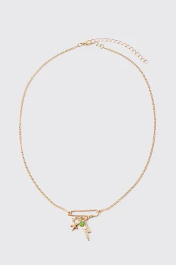 Mixed Pendant Loop Chain Necklace In Gold | BoohooMAN UK