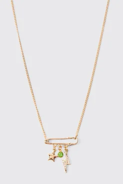 Mixed Pendant Loop Chain Necklace In Gold | BoohooMAN UK