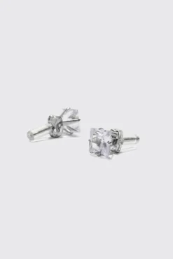 8mm Square Stud Diamante Earrings | BoohooMAN UK