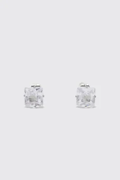 8mm Square Stud Diamante Earrings | BoohooMAN UK