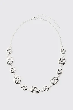 Molten Effect Chunky Necklace In Silver | BoohooMAN UK