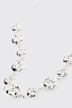 Molten Effect Chunky Necklace In Silver | BoohooMAN UK