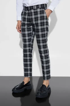 Mono Tartan Cropped Smart Trouser | BoohooMAN UK