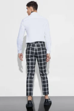 Mono Tartan Cropped Smart Trouser | BoohooMAN UK