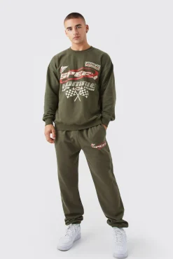 Moto Graphic Sweat Tracksuit | BoohooMAN UK