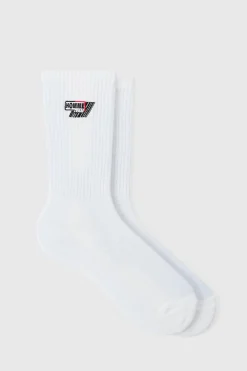 Moto Homme Embroidered Socks | BoohooMAN UK