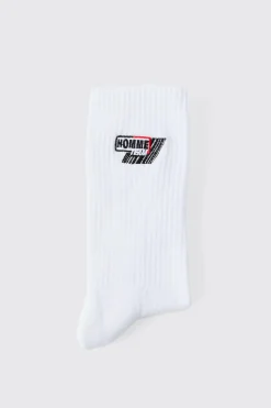 Moto Homme Embroidered Socks | BoohooMAN UK