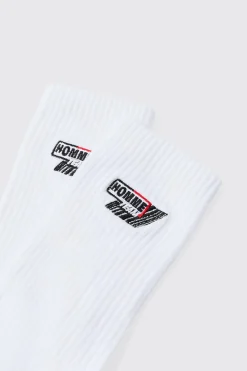 Moto Homme Embroidered Socks | BoohooMAN UK