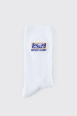 Moto Man Auto Embroidered Socks | BoohooMAN UK