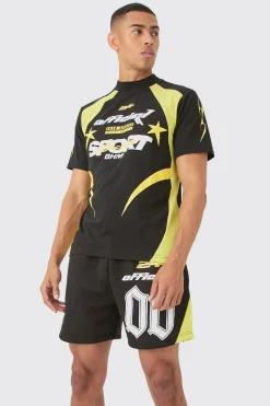 Moto Puff Print T-shirt & Short Set | BoohooMAN UK