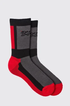 Moto Racing Colour Block Socks | BoohooMAN UK