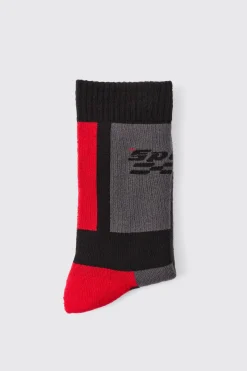Moto Racing Colour Block Socks | BoohooMAN UK