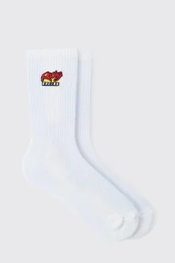 Moto Racing Embroidered Socks | BoohooMAN UK