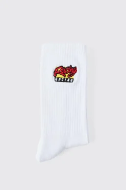 Moto Racing Embroidered Socks | BoohooMAN UK