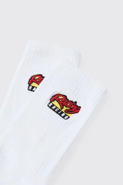 Moto Racing Embroidered Socks | BoohooMAN UK