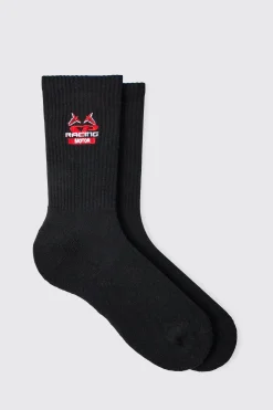 Moto Racing Motor Embroidered Socks | BoohooMAN UK