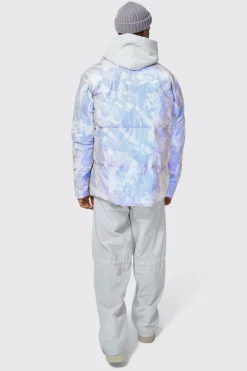 Mountain Reflective Print Funnel Neck Puffer | BoohooMAN UK