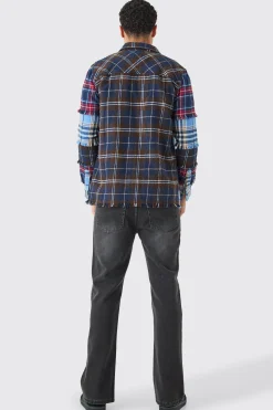 Multi 4 Stripe Check Shirt | BoohooMAN UK
