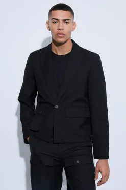 Multi Cargo Pocket Boxy Crop Blazer | BoohooMAN UK