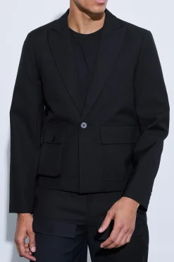 Multi Cargo Pocket Boxy Crop Blazer | BoohooMAN UK