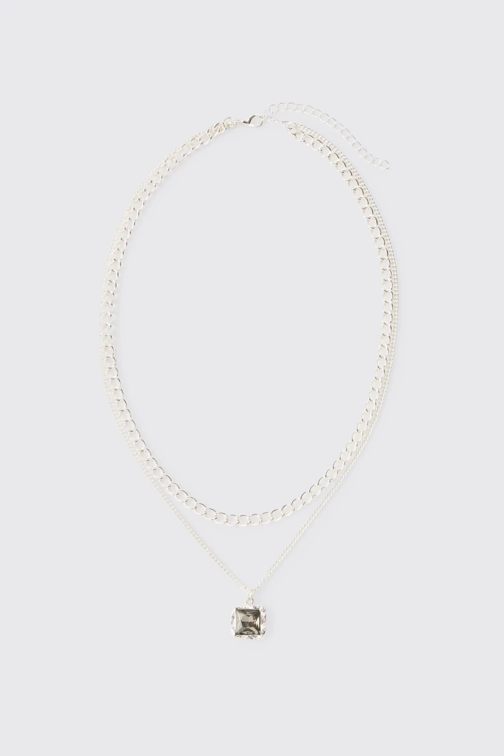 Multi Layer Chain Necklace With Blue Gem Stone Pendant | BoohooMAN UK
