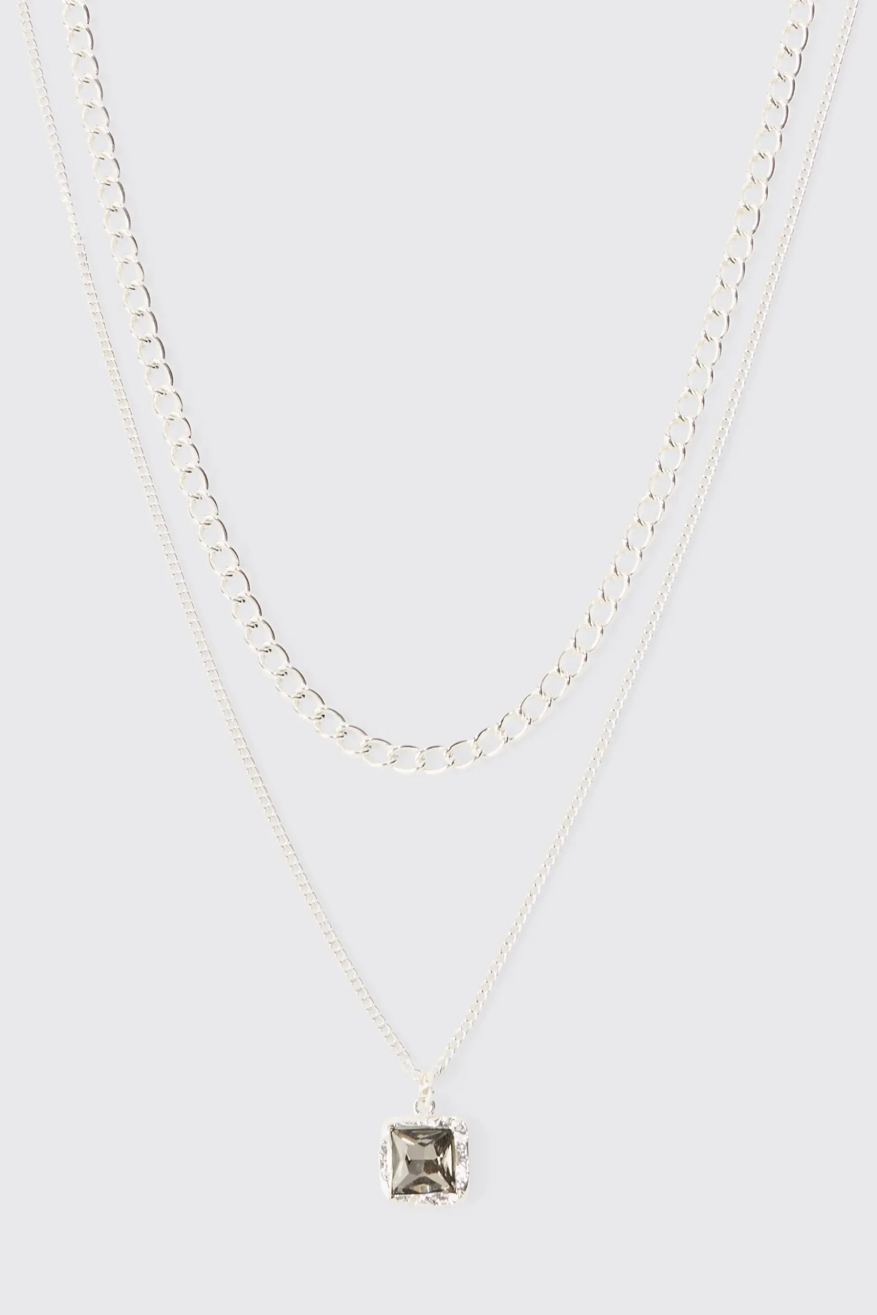 Multi Layer Chain Necklace With Blue Gem Stone Pendant | BoohooMAN UK