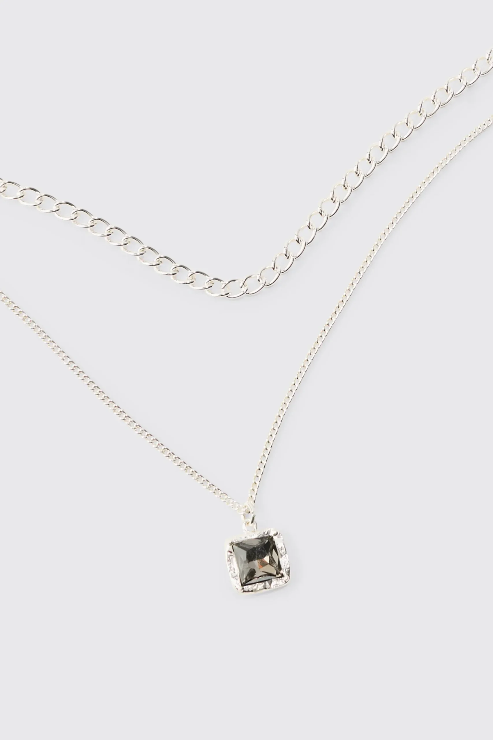 Multi Layer Chain Necklace With Blue Gem Stone Pendant | BoohooMAN UK