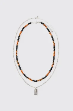 Multi Layer Dog Tag Pendant Necklace | BoohooMAN UK