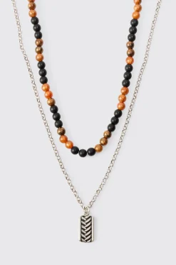 Multi Layer Dog Tag Pendant Necklace | BoohooMAN UK