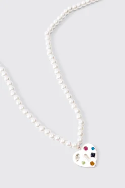 Multi Layer Pearl Chain Man Branded Necklace In Silver | BoohooMAN UK