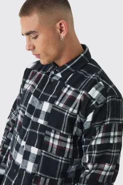 Multi Patchwork Check Shirt | BoohooMAN UK