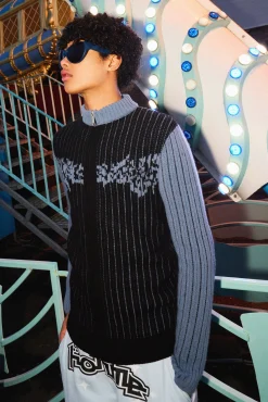 Muscle Fit 2 Tone Rib Extended Neck Jumper | BoohooMAN UK