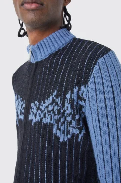 Muscle Fit 2 Tone Rib Extended Neck Jumper | BoohooMAN UK