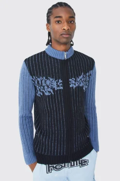 Muscle Fit 2 Tone Rib Extended Neck Jumper | BoohooMAN UK