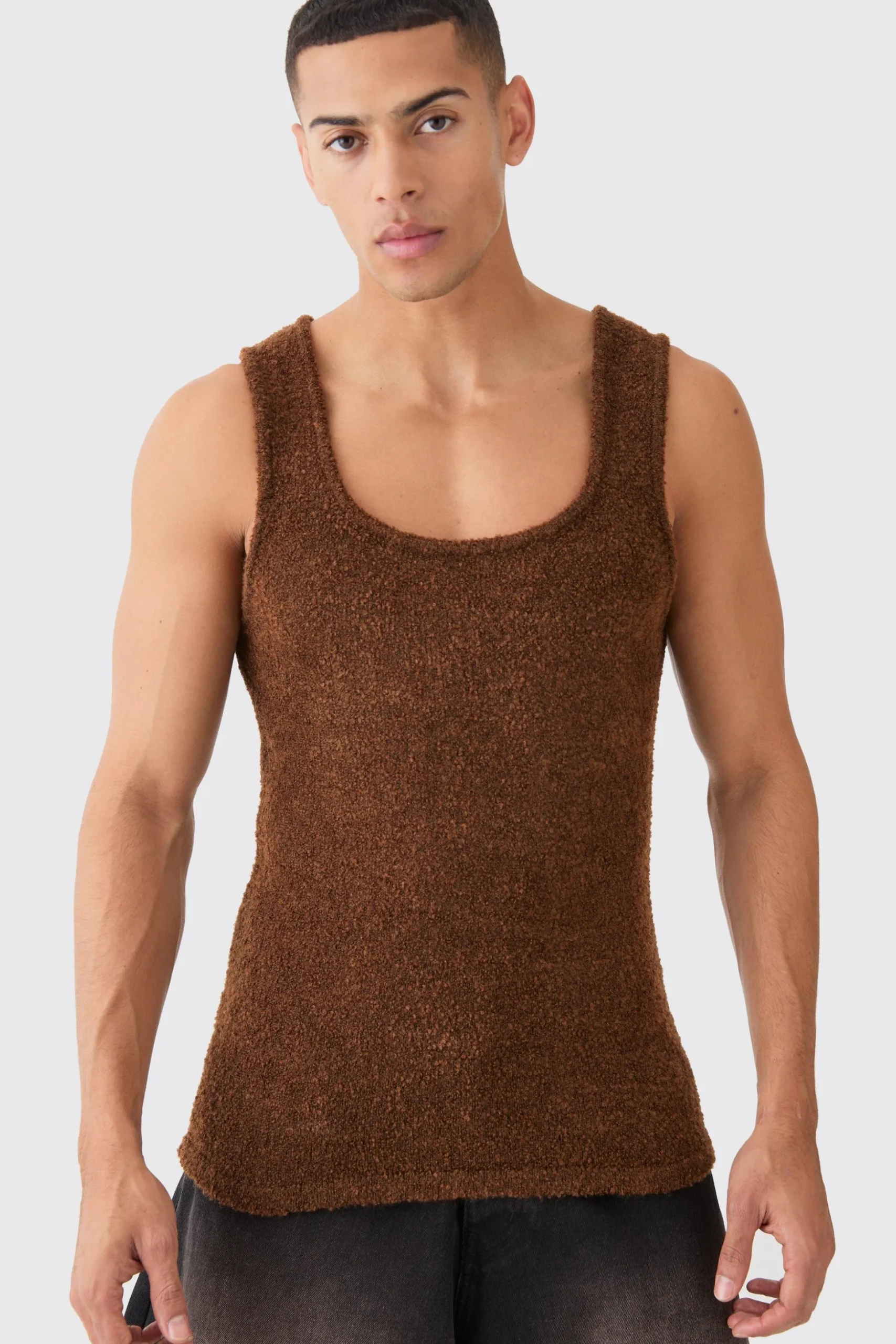 Muscle Fit Boucle Textured Knitted Vest | BoohooMAN UK
