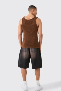 Muscle Fit Boucle Textured Knitted Vest | BoohooMAN UK