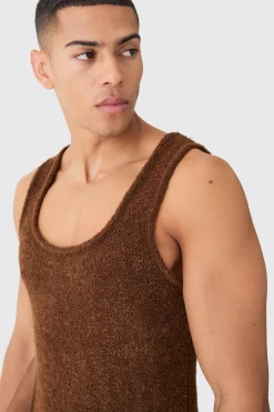 Muscle Fit Boucle Textured Knitted Vest | BoohooMAN UK