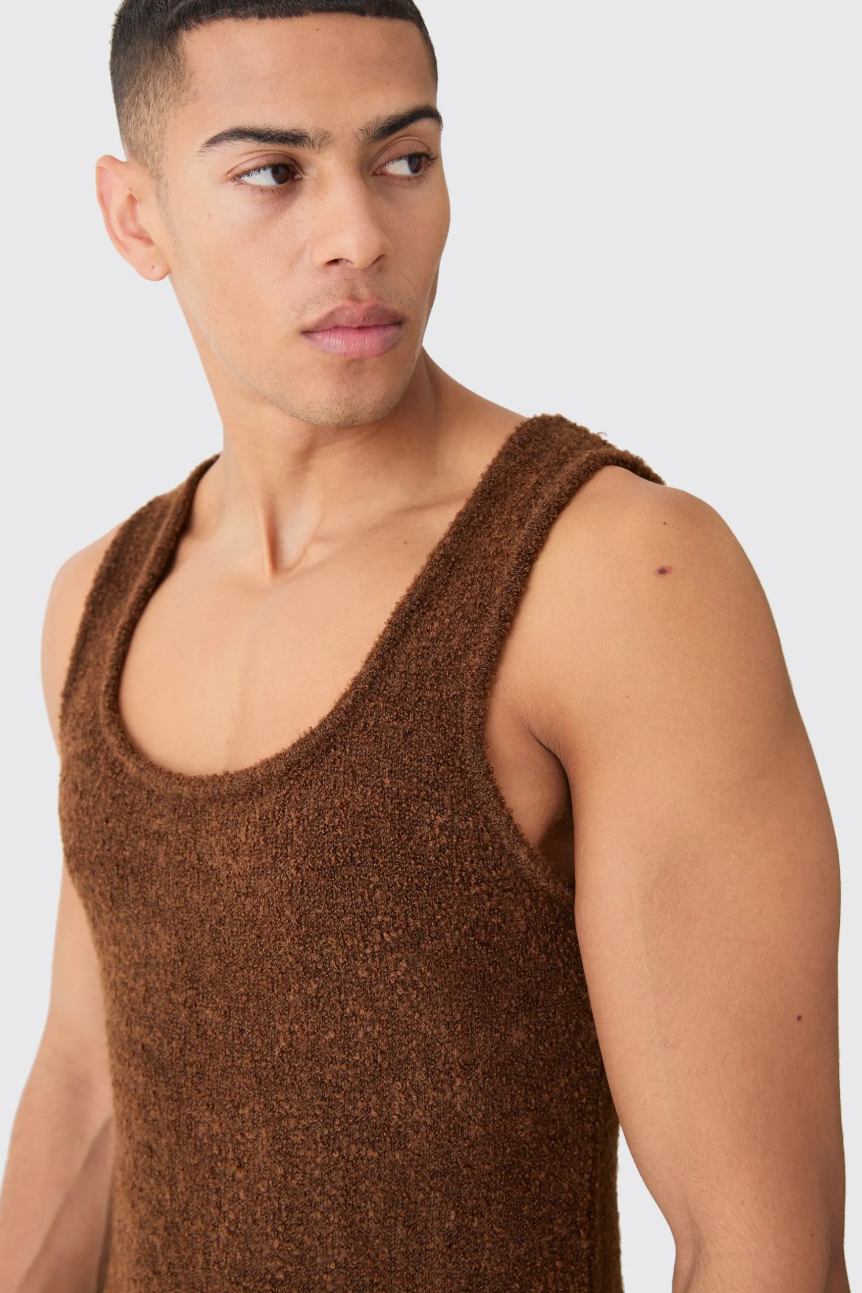 Muscle Fit Boucle Textured Knitted Vest | BoohooMAN UK
