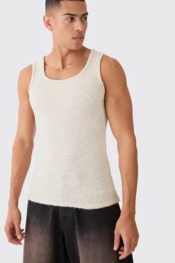 Muscle Fit Boucle Textured Knitted Vest | BoohooMAN UK