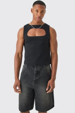 Muscle Fit Cut Out Interlock Vest | BoohooMAN UK