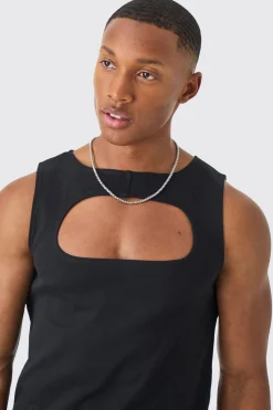 Muscle Fit Cut Out Interlock Vest | BoohooMAN UK