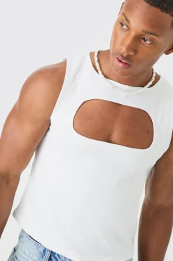 Muscle Fit Cut Out Interlock Vest | BoohooMAN UK
